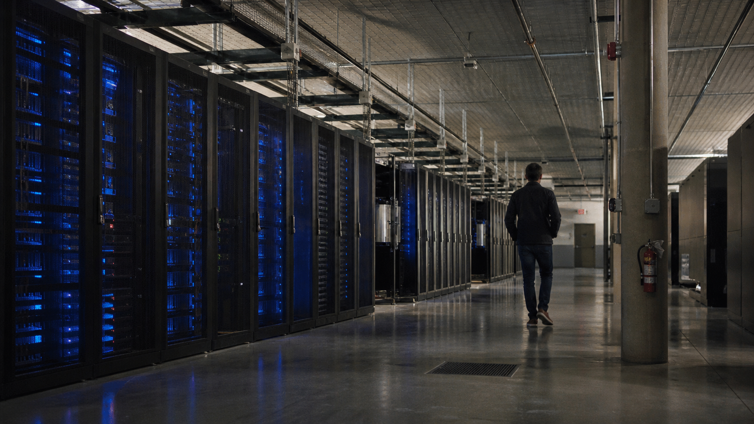 Rows of servers in a large data centre