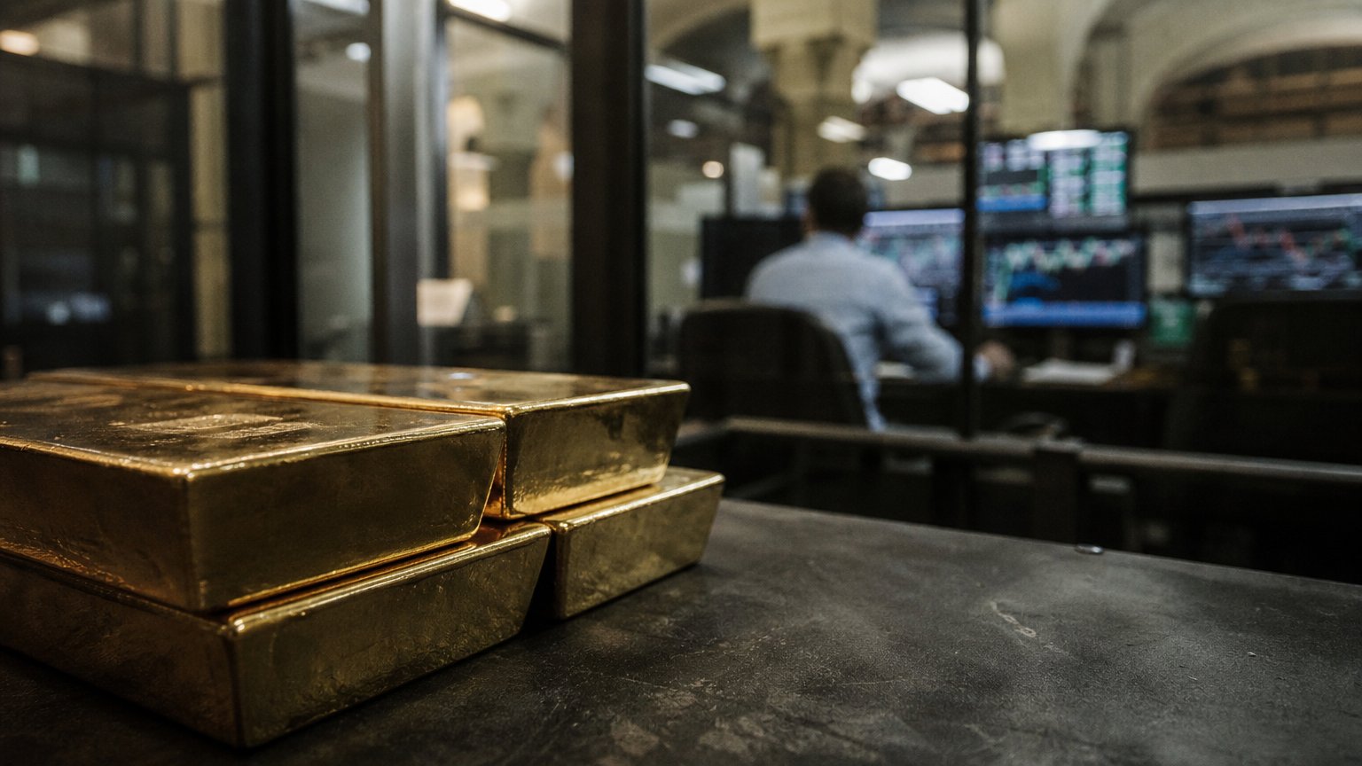 Gold bars stacked, evoking safe-haven demand